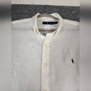 Ralph Lauren White 100 % Linen Button Down Shirt Pony Logo XXL Long Sleeve Men's